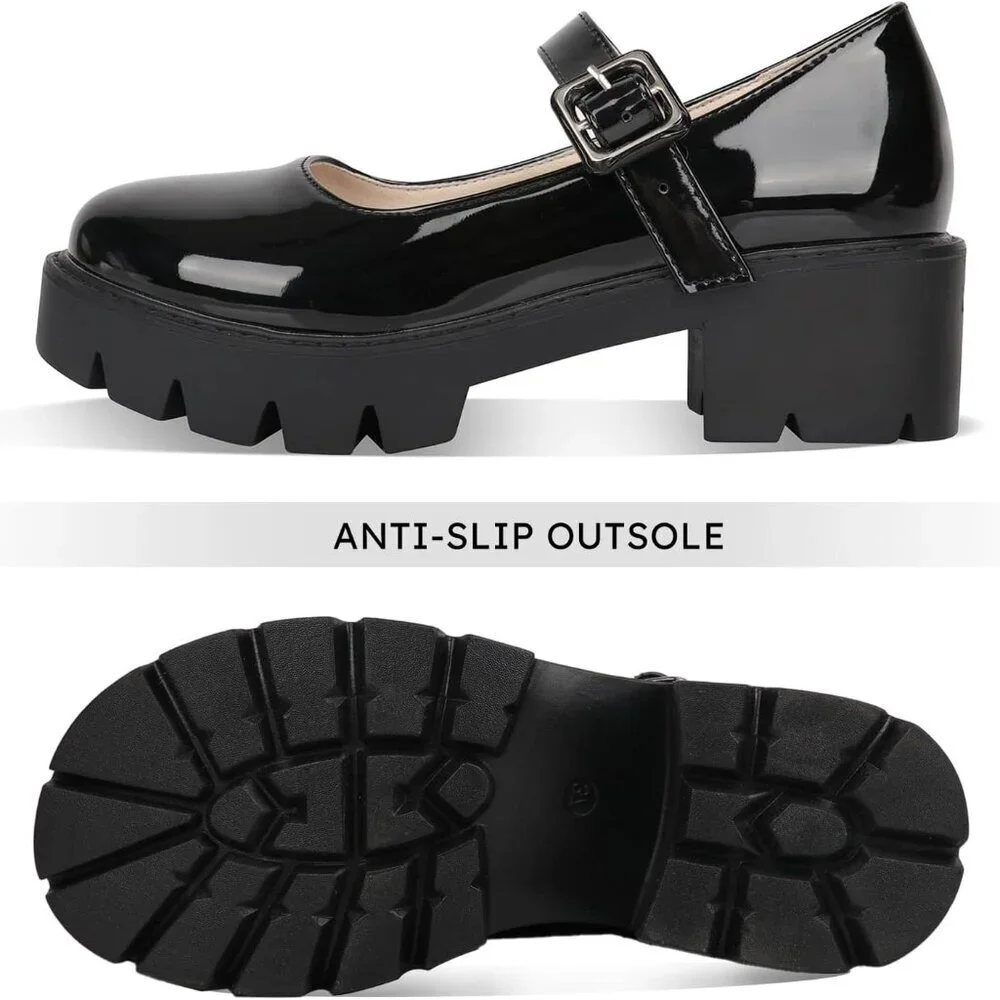 Women Chunky Mary Jane Platform Shoes Patent Leather Rubber Sole Size 6 - Picture 2 of 7